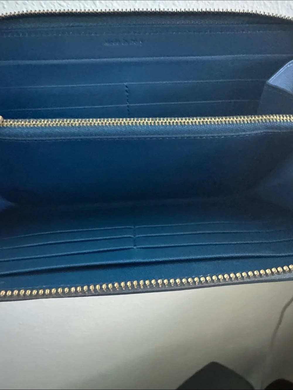 Celine Paris Blue Leather Zip-Around Wallet